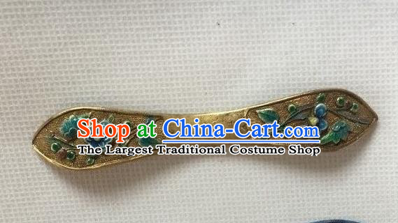 Chinese Ancient Court Lady Golden Hairpin Headwear Traditional Qing Dynasty Cloisonne Flowers Hair Stick