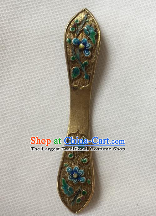 Chinese Ancient Court Lady Golden Hairpin Headwear Traditional Qing Dynasty Cloisonne Flowers Hair Stick