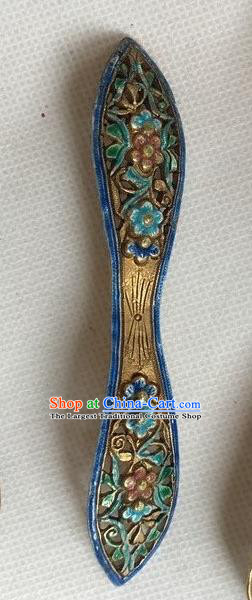Chinese Ancient Court Empress Hairpin Headwear Traditional Qing Dynasty Cloisonne Plum Blossom Hair Stick