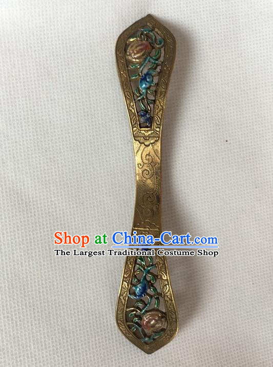 Chinese Ancient Empress Blueing Hairpin Headwear Traditional Qing Dynasty Carving Golden Hair Stick