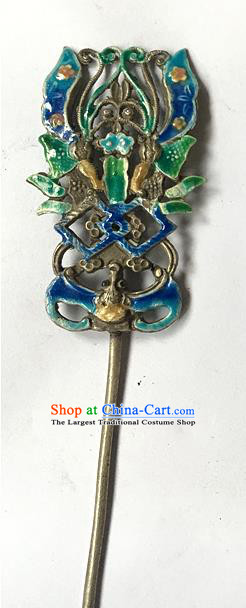 Chinese Ancient Empress Silver Hairpin Traditional Qing Dynasty Queen Cloisonne Bat Hair Stick