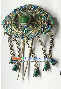 Chinese Ancient Empress Silver Butterfly Hairpin Traditional Qing Dynasty Court Cloisonne Tassel Hair Stick