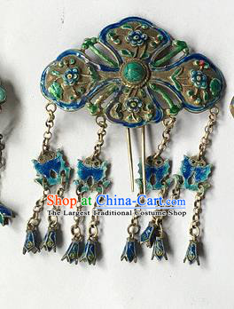 Chinese Ancient Court Woman Cloisonne Carp Tassel Hairpin Traditional Qing Dynasty Court Silver Hair Stick