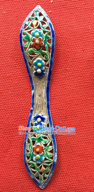 Chinese Ancient Silver Carving Hairpin Traditional Qing Dynasty Palace Princess Cloisonne Hair Stick