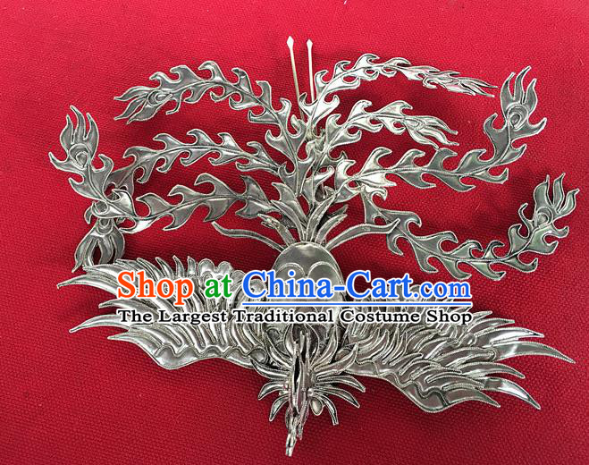 Chinese Ancient Bride Hairpin Traditional Ming Dynasty Silver Phoenix Hair Crown