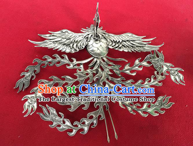 Chinese Ancient Bride Hairpin Traditional Ming Dynasty Silver Phoenix Hair Crown