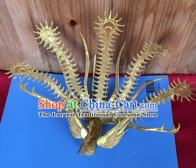 Chinese Ancient Court Woman Hairpin Traditional Ming Dynasty Empress Golden Phoenix Hair Crown Headwear