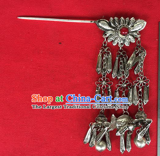Chinese Ancient Royal Princess Ruby Tassel Hairpin Traditional Ming Dynasty Palace Lady Silver Lotus Hair Stick