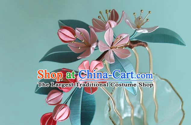 Chinese Traditional Song Dynasty Hair Accessories Pink Silk Begonia Hairpin Ancient Princess Hair Comb