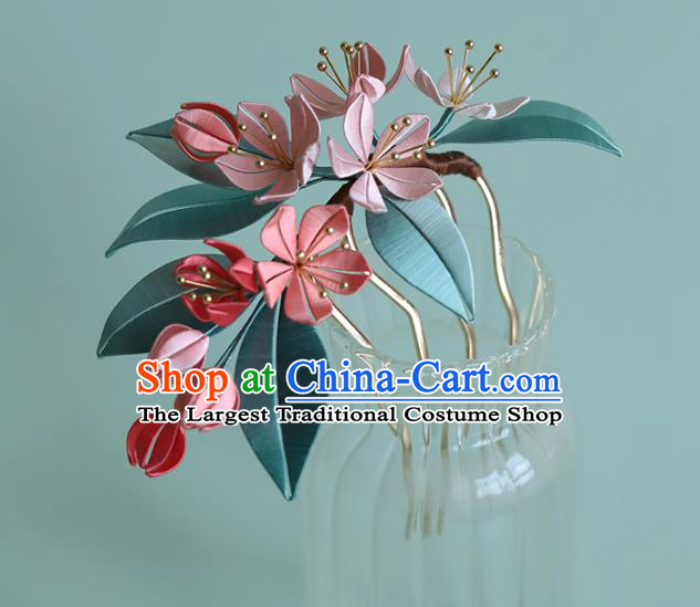 Chinese Traditional Song Dynasty Hair Accessories Pink Silk Begonia Hairpin Ancient Princess Hair Comb