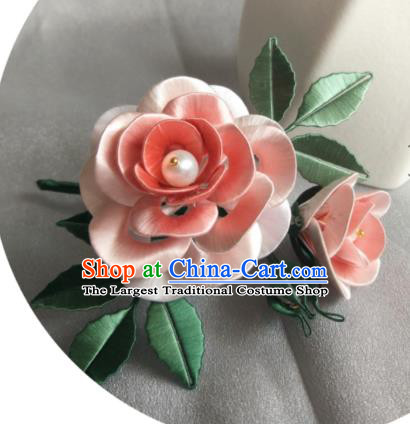Chinese Song Dynasty Hair Accessories Ancient Princess Hair Stick Traditional Pink Silk Camellia Hairpin