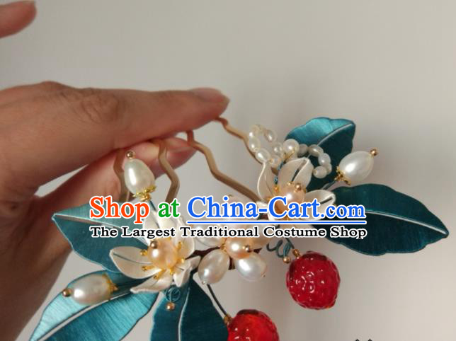Chinese Traditional Pearls Hairpin Ming Dynasty Hair Accessories Ancient Princess Strawberry Hair Comb