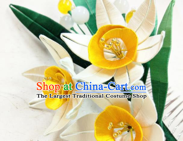 Chinese Traditional Yellow Silk Daffodil Hairpin Song Dynasty Hair Accessories Ancient Princess Flowers Hair Comb