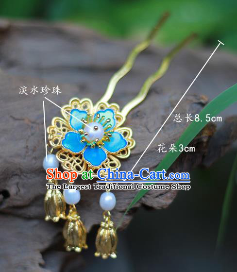 Chinese Ancient Ming Dynasty Hair Accessories Traditional Blueing Plum Blossom Hairpin