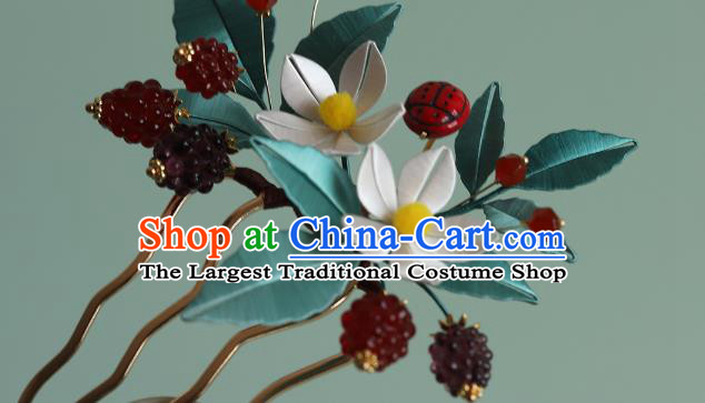 Chinese Traditional Hair Accessories Silk Flowers Hairpin Ancient Princess Raspberry Hair Comb