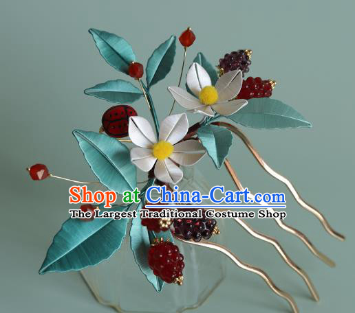 Chinese Traditional Hair Accessories Silk Flowers Hairpin Ancient Princess Raspberry Hair Comb