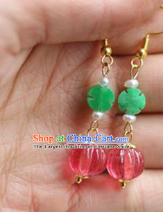 Handmade China Pearls Earrings Traditional Qing Dynasty Empress Jade Ear Accessories
