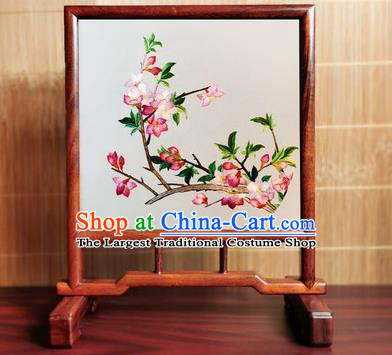 China Handmade Rosewood Craft Table Furniture Traditional Suzhou Embroidered Begonia Desk Screen
