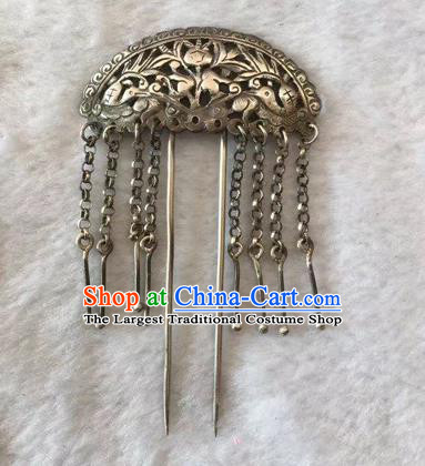 Chinese Ancient Court Maid Hairpin Traditional Qing Dynasty Palace Lady Silver Tassel Hair Stick