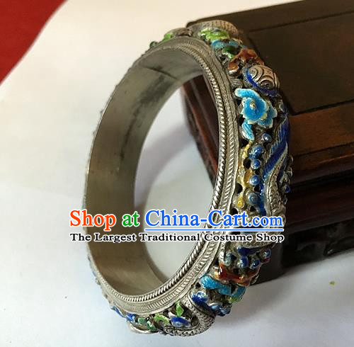 Handmade China National Cloisonne Bracelet Accessories Ethnic Silver Carving Dragon Bangle