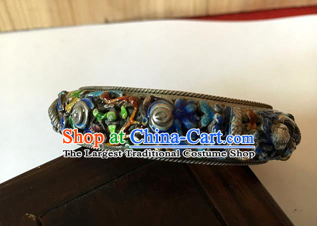 Handmade China National Cloisonne Bracelet Accessories Ethnic Silver Carving Dragon Bangle