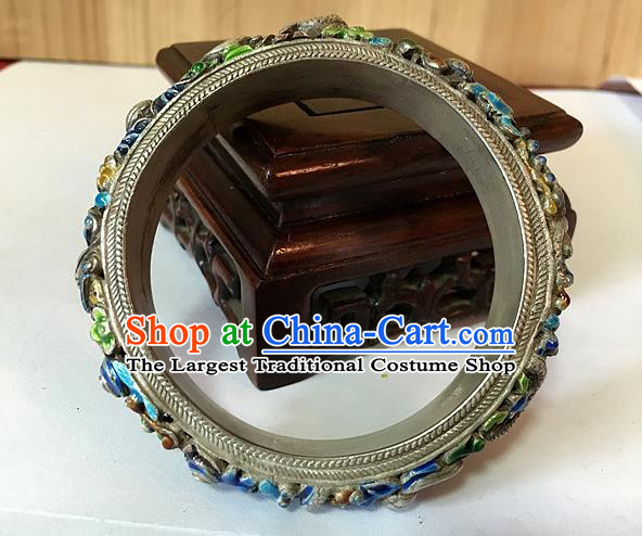 Handmade China National Cloisonne Bracelet Accessories Ethnic Silver Carving Dragon Bangle
