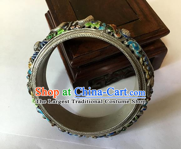 Handmade China National Cloisonne Bracelet Accessories Ethnic Silver Carving Dragon Bangle