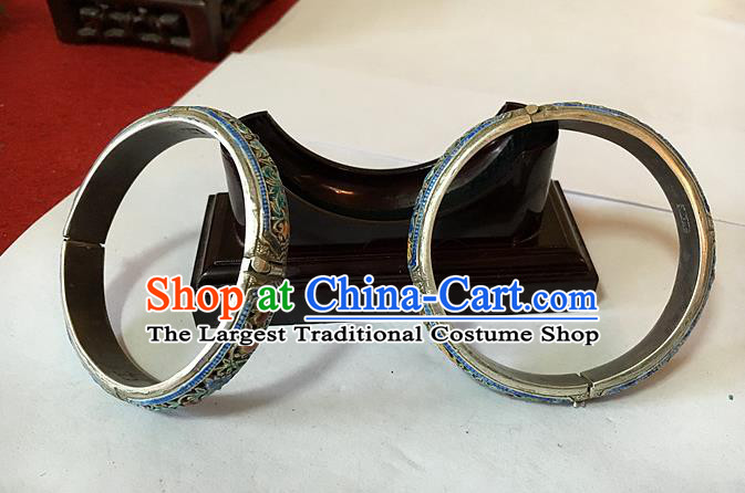Handmade China Miao Ethnic Silver Carving Bangle National Cloisonne Bracelet Accessories