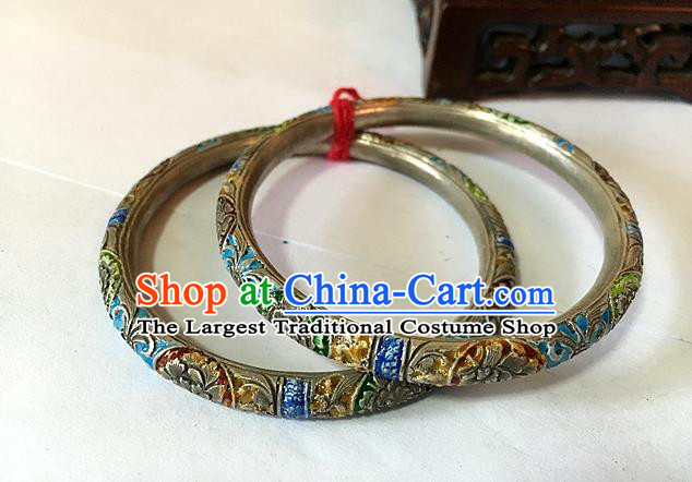 Handmade China National Cloisonne Butterfly Bracelet Accessories Miao Ethnic Silver Hollow Bangle