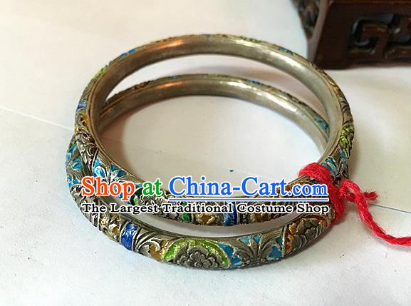 Handmade China National Cloisonne Butterfly Bracelet Accessories Miao Ethnic Silver Hollow Bangle