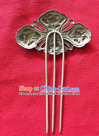 Chinese Traditional Qing Dynasty Enamel Silver Hairpin Ancient Imperial Consort Coral Peony Hair Comb