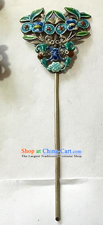 Chinese Ancient Imperial Consort Silver Hair Stick Traditional Qing Dynasty Enamel Treasure Bowl Hairpin