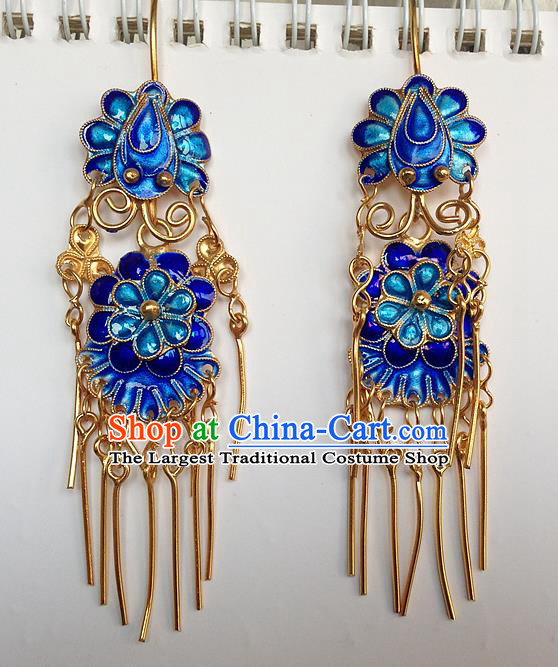Handmade China National Silver Earrings Traditional Qing Dynasty Court Lady Enamel Ear Accessories