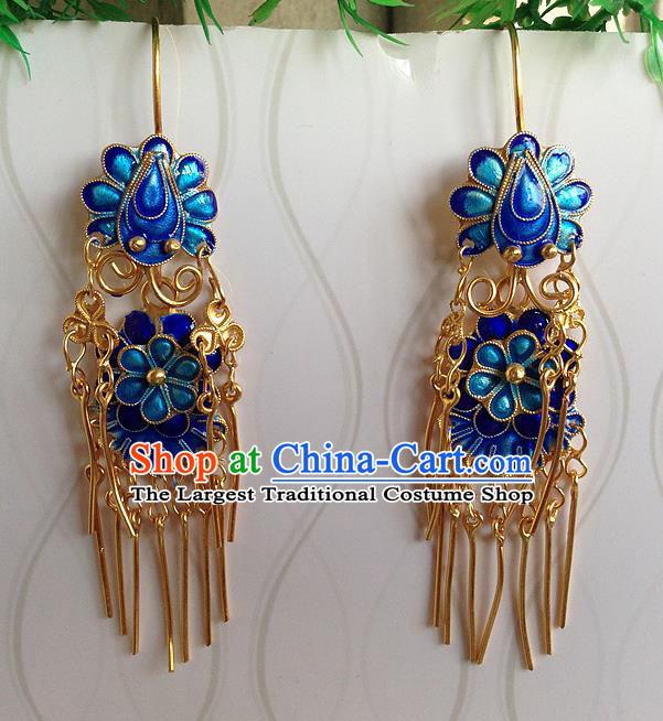 Handmade China National Silver Earrings Traditional Qing Dynasty Court Lady Enamel Ear Accessories