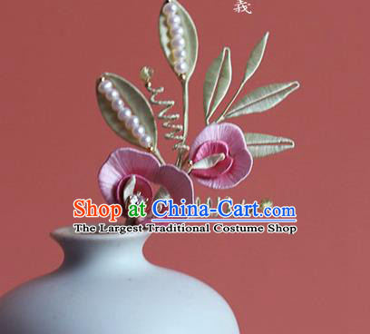 Chinese Traditional Hanfu Hairpin Hair Accessories Ancient Princess Pink Silk Flowers Hair Stick