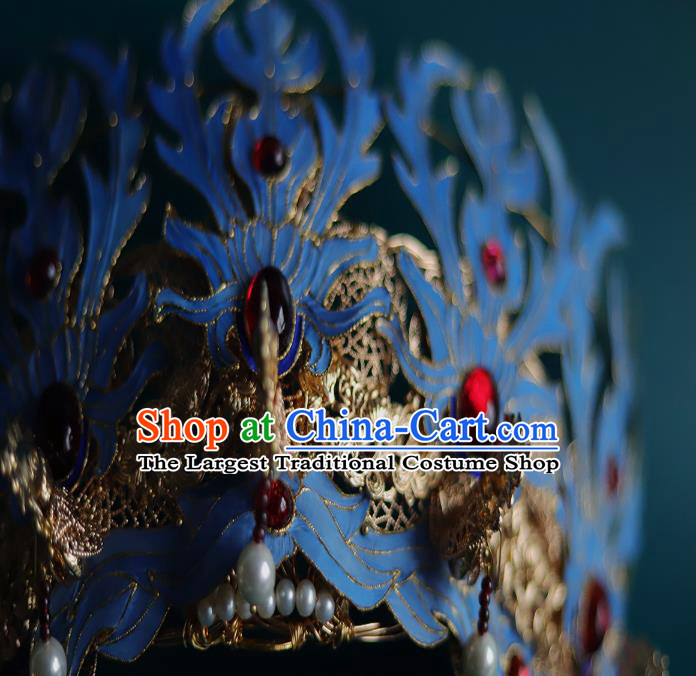 Chinese Ancient Empress Hair Crown Traditional Qing Dynasty Hair Accessories Gems Phoenix Coronet