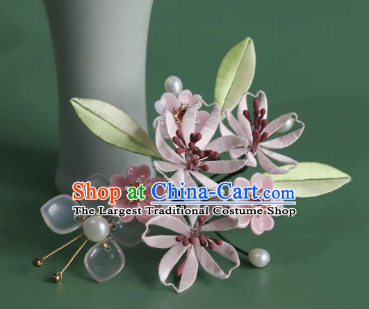 Chinese Ancient Princess Hair Clip Traditional Hair Accessories Pink Silk Flowers Hairpin