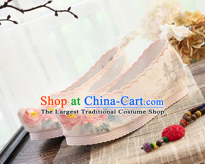 China National Embroidered Shoes Traditional Hanfu Shoes Handmade Ancient Princess White Cloth Shoes