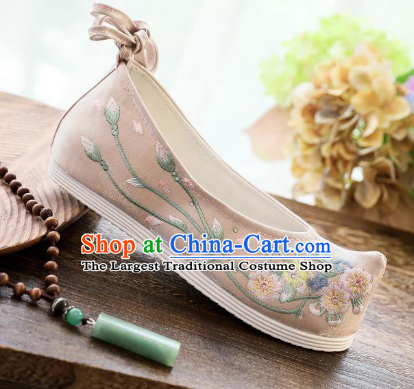 China Handmade Ancient Princess Shoes National Embroidered Cloth Shoes Traditional Ming Dynasty Hanfu Bow Shoes