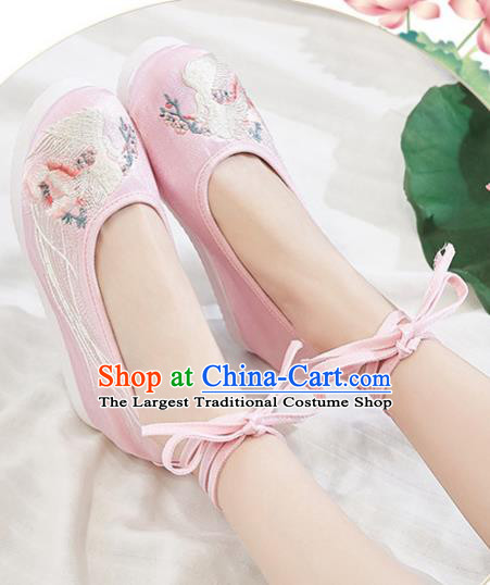 China National Embroidered Phoenix Shoes Traditional Hanfu Pink Satin Shoes Handmade Ancient Princess Shoes