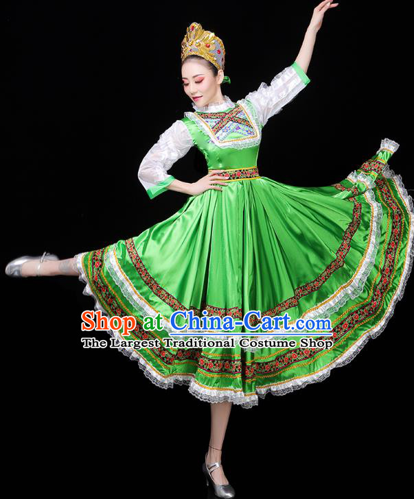 Russian Woman Dance Costume Modern Dance Clothing Opening Dance Court Dance Green Dress