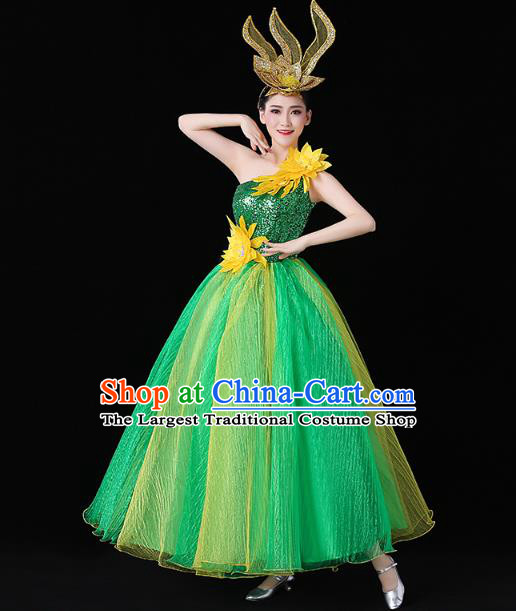 China Modern Dance Performance Clothing Spring Festival Gala Opening Dance Green Sequins Dress