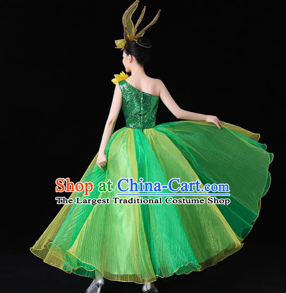 China Modern Dance Performance Clothing Spring Festival Gala Opening Dance Green Sequins Dress