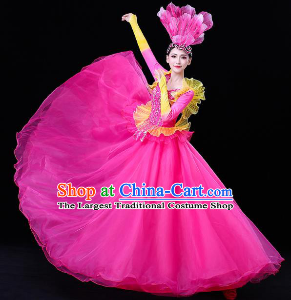 China Modern Dance Flower Dance Clothing Spring Festival Gala Opening Dance Rosy Veil Dress