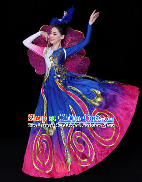 China Modern Dance Stage Performance Clothing Spring Festival Gala Opening Dance Group Dance Royalblue Dress