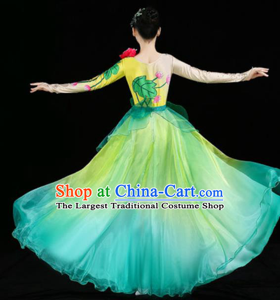 Chinese Classical Dance Clothing Umbrella Dance Green Dress Traditional Woman Group Dance Costume