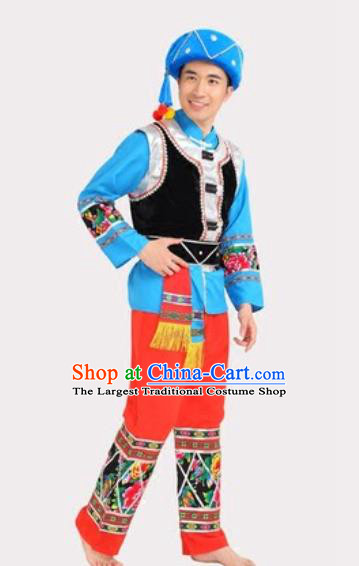 Chinese Traditional Pumi Minority Stage Performance Outfits Lisu Ethnic Young Male Clothing