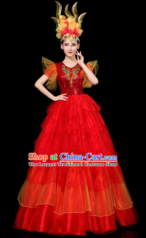 China Spring Festival Gala Opening Dance Red Dress Chorus Group Performance Clothing