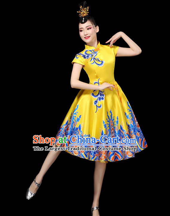 China Group Dance Modern Dance Clothing Spring Festival Gala Opening Dance Performance Yellow Short Dress