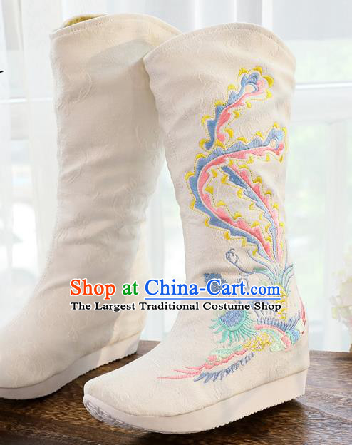 Chinese National Embroidered Cloth Shoes Traditional Hanfu Swordsman White Boots